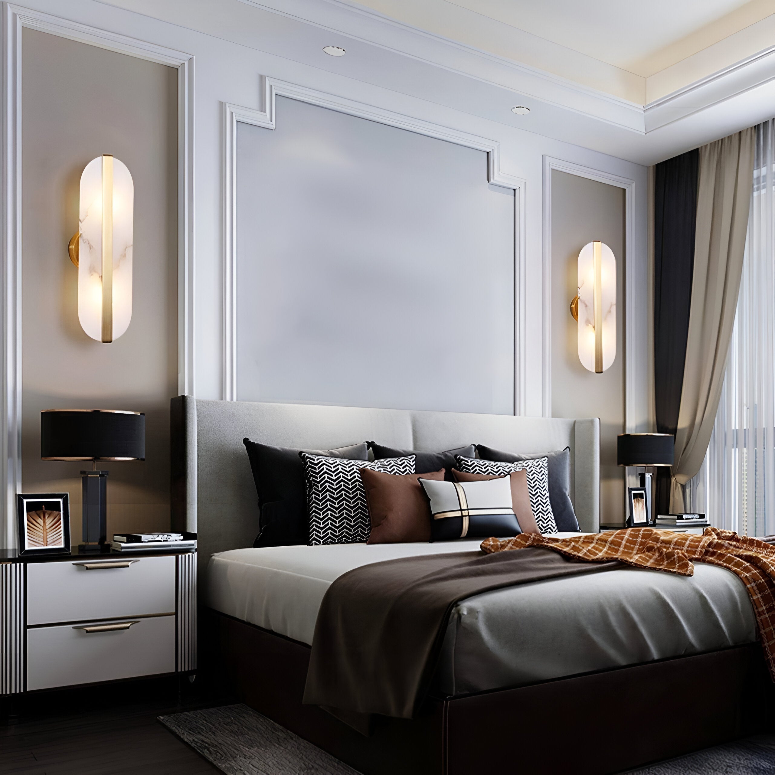 Nordic Seren Alabaster Stone Brass Wall Light