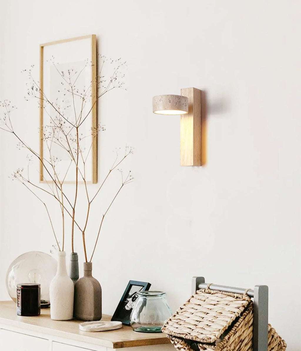 Travertine Wood Bedside Wall Light