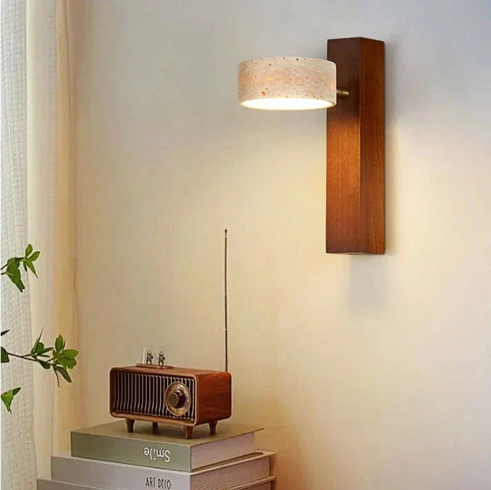 Travertine Wood Bedside Wall Light