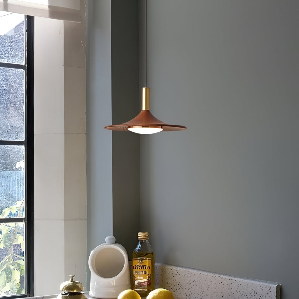 Nordic Style Walnut-Finish Iron Pendant Light