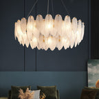 Luxury Gold Glass Feather Chandelier