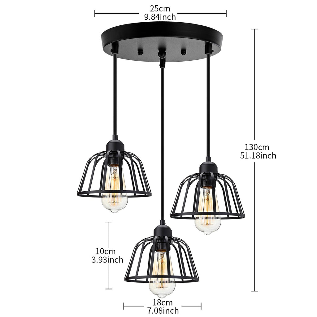 Retro Industrial Black Metal Trio Pendant Light
