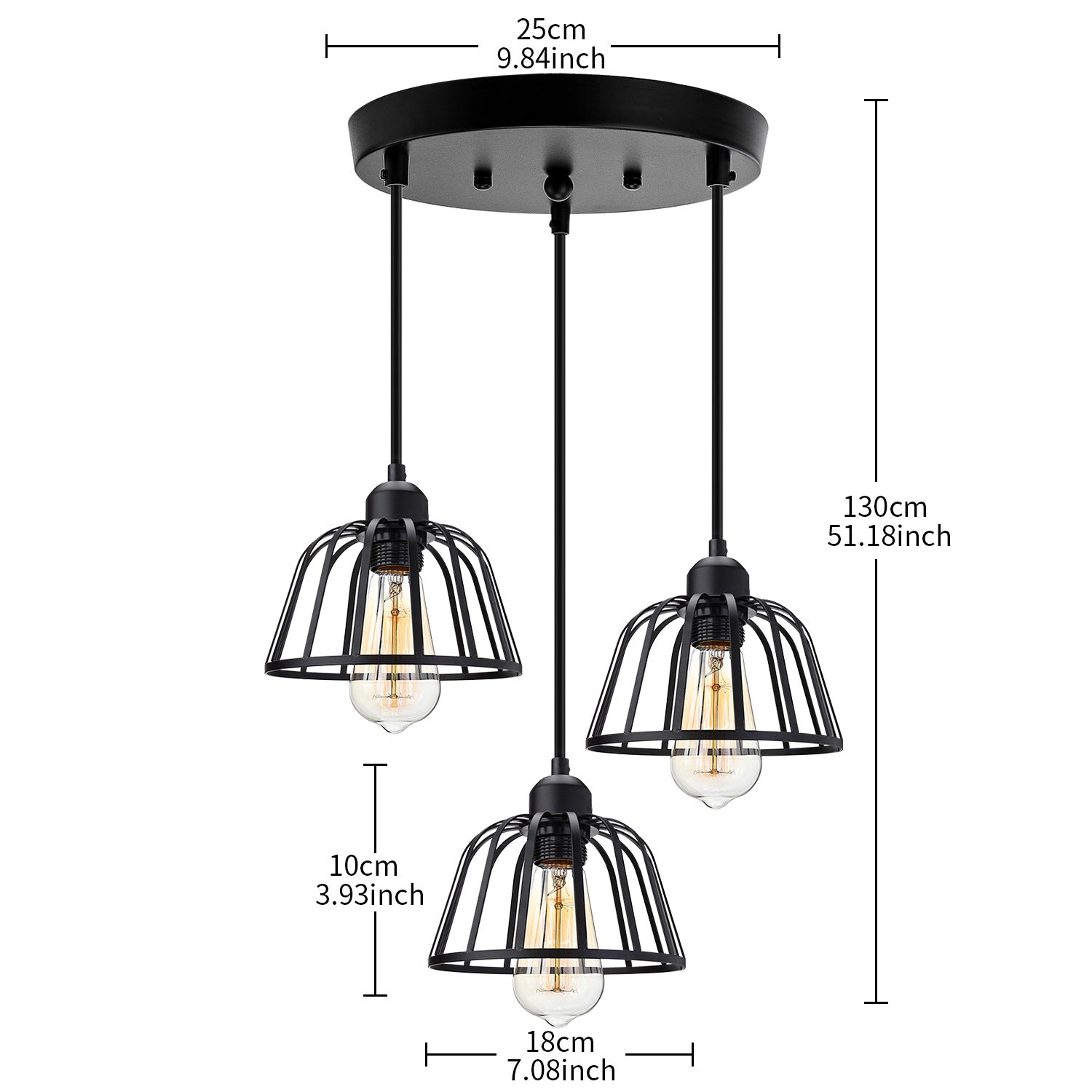 Retro Industrial Black Metal Trio Pendant Light