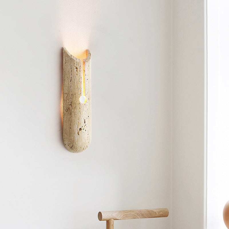 Traditional Japanese Travertine Elliptical Wall Light