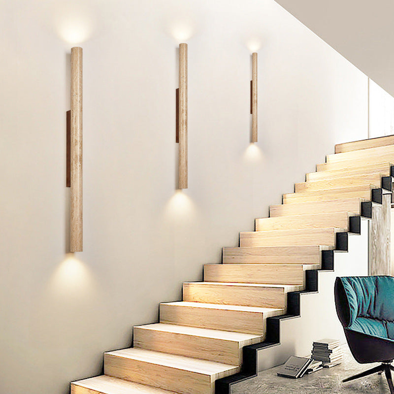 Japandi Tube Travertine Stone Minimalist Wall Light