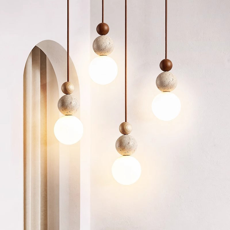 Travertine Stone Cream Retro Minimalist LED Pendant Light
