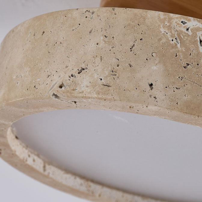 Round Yellow Travertine Ceiling Light Fixture