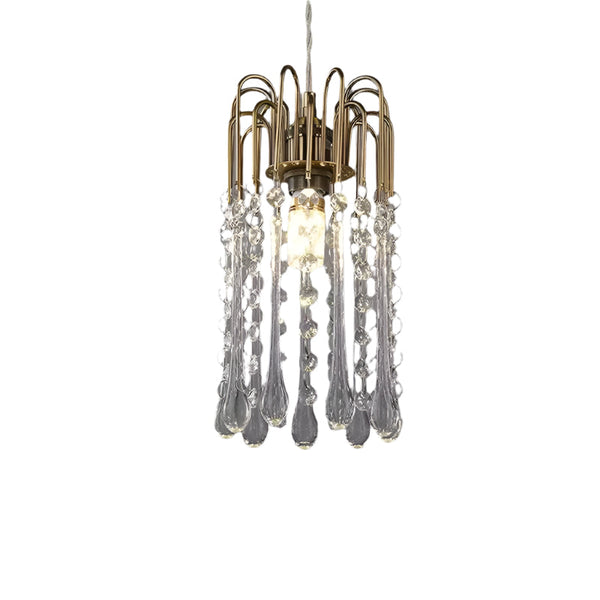 Teardrop Waterfall Crystal Glass Brass Chandelier