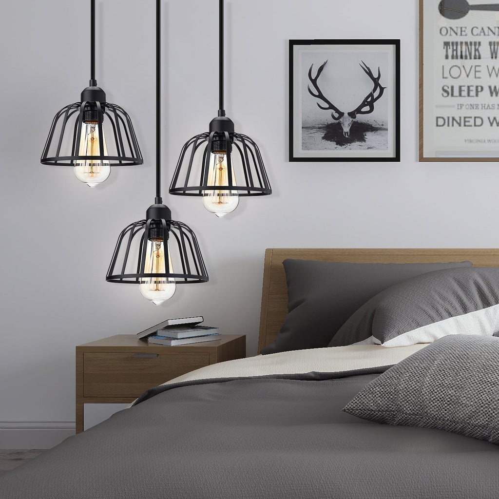 Retro Industrial Black Metal Trio Pendant Light