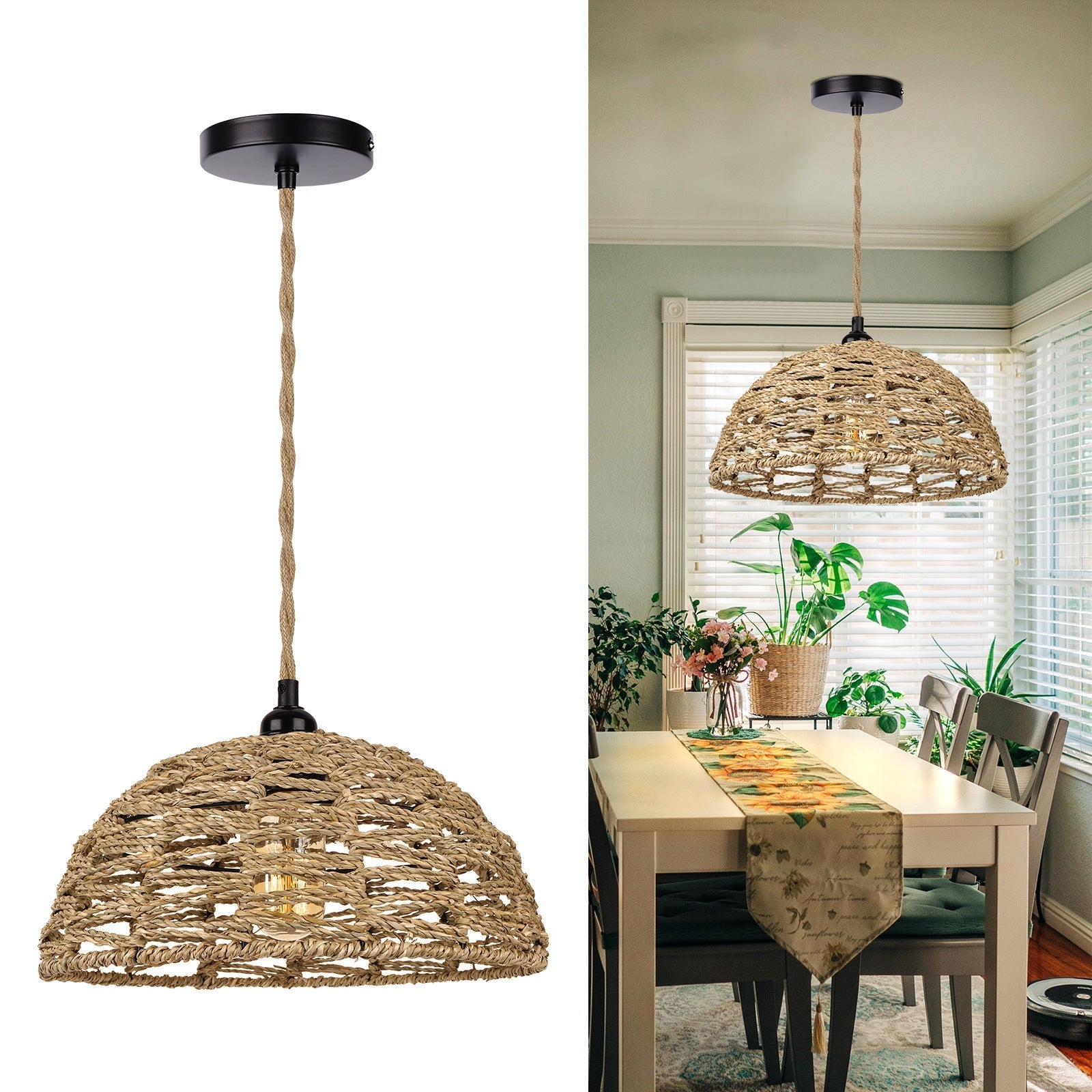Retro Hand-Woven Cotton Rope Pendant Light