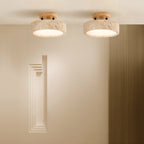 Round Yellow Travertine Ceiling Light Fixture