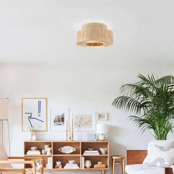 Modern Boho Rattan Double-Layer Plant Ceiling Light
