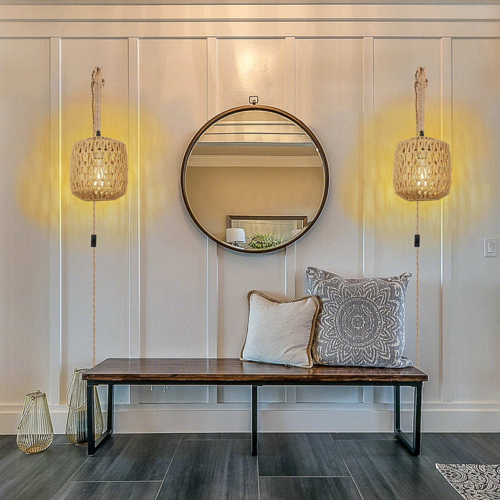 Rustic Hand-Woven Hemp Rope Wall Light