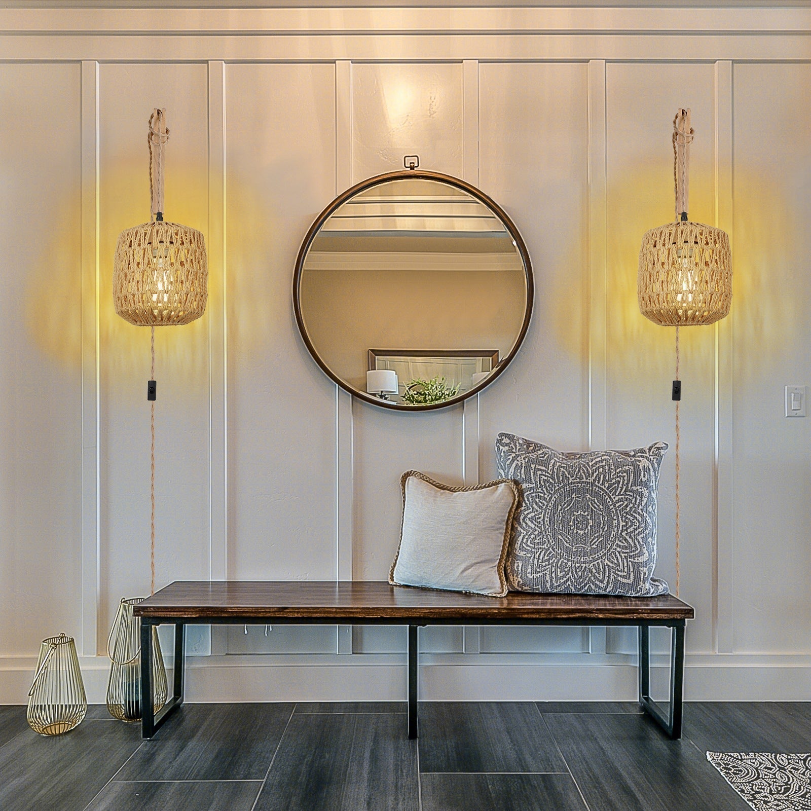 Rustic Hand-Woven Hemp Rope Wall Light