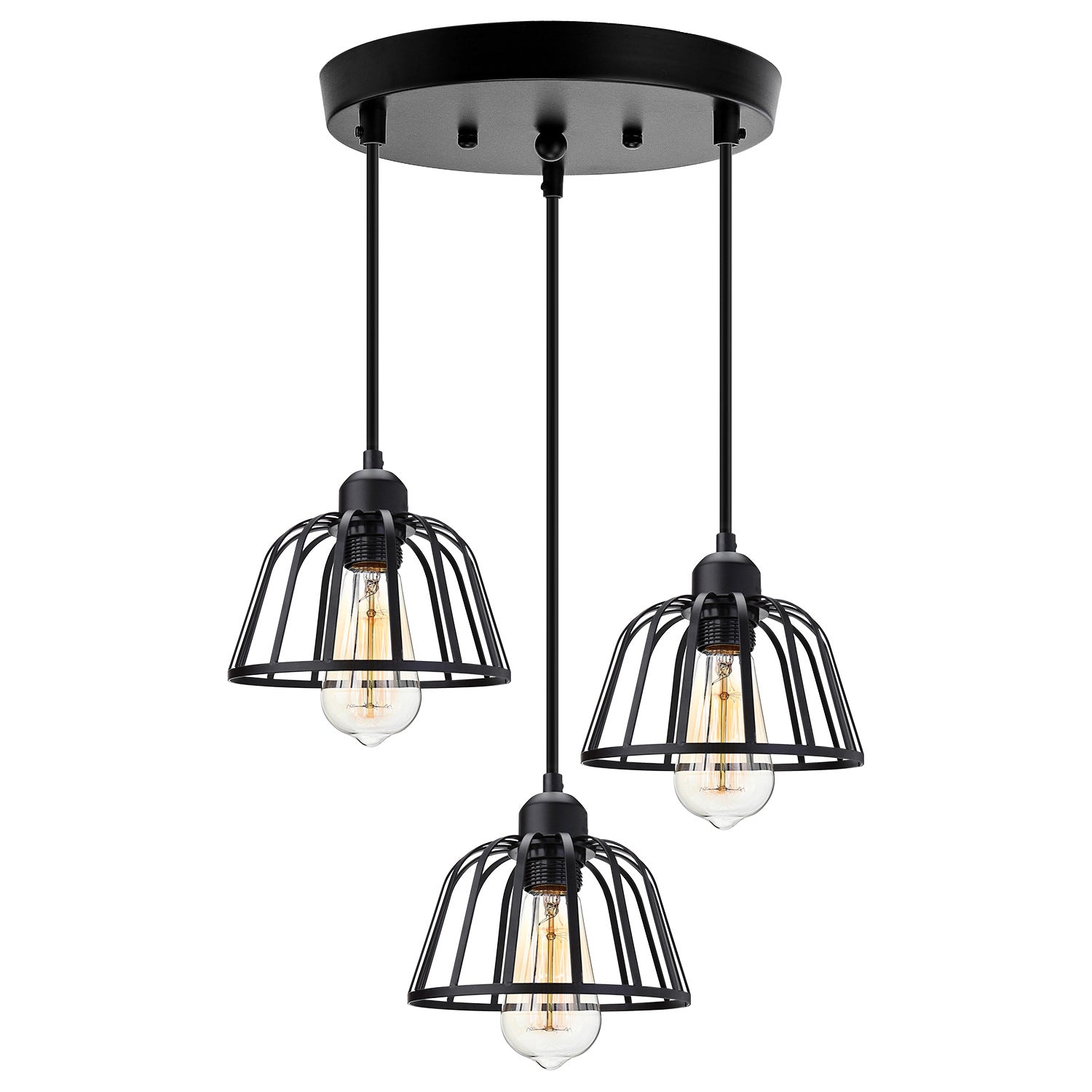 Retro Industrial Black Metal Trio Pendant Light