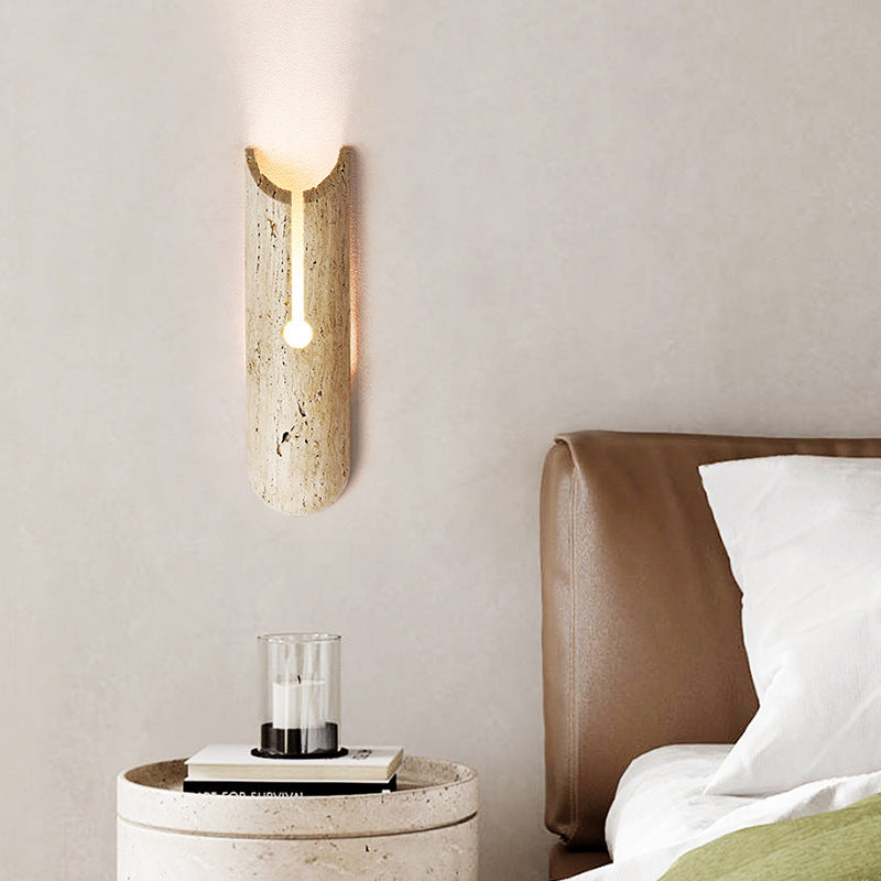 Traditional Japanese Travertine Elliptical Wall Light