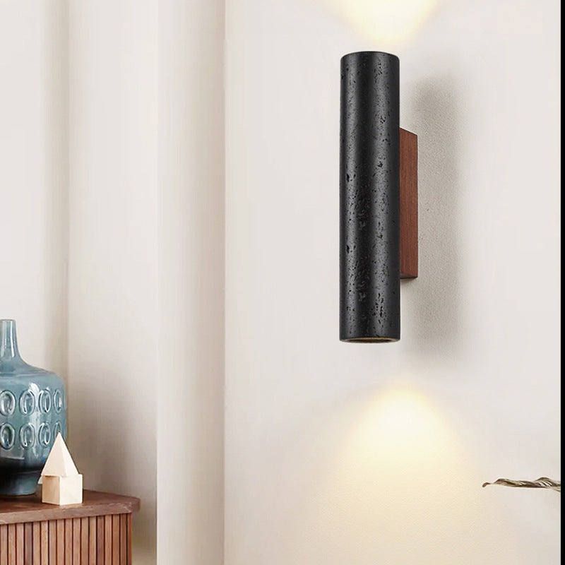 Minimalist Black Travertine Tube Wall Light