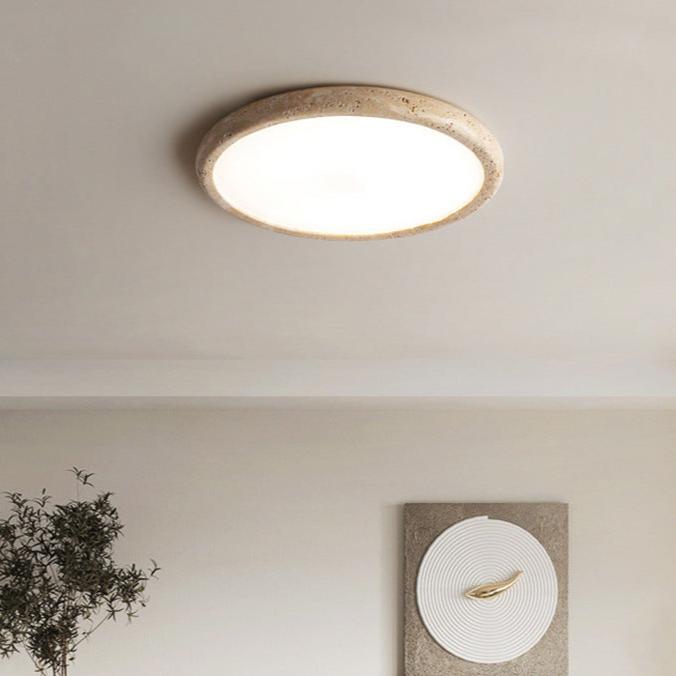 Travertine Japanese Style Round Ceiling Light