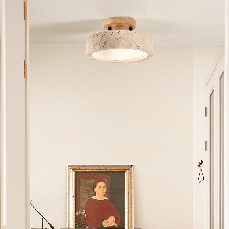 Round Yellow Travertine Ceiling Light Fixture