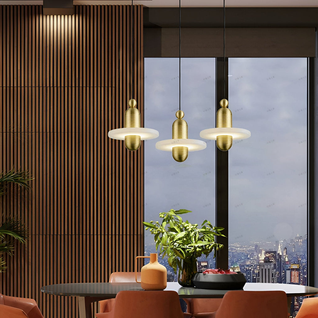 Modern Iron Alabaster Disc Minimalist Pendant Light