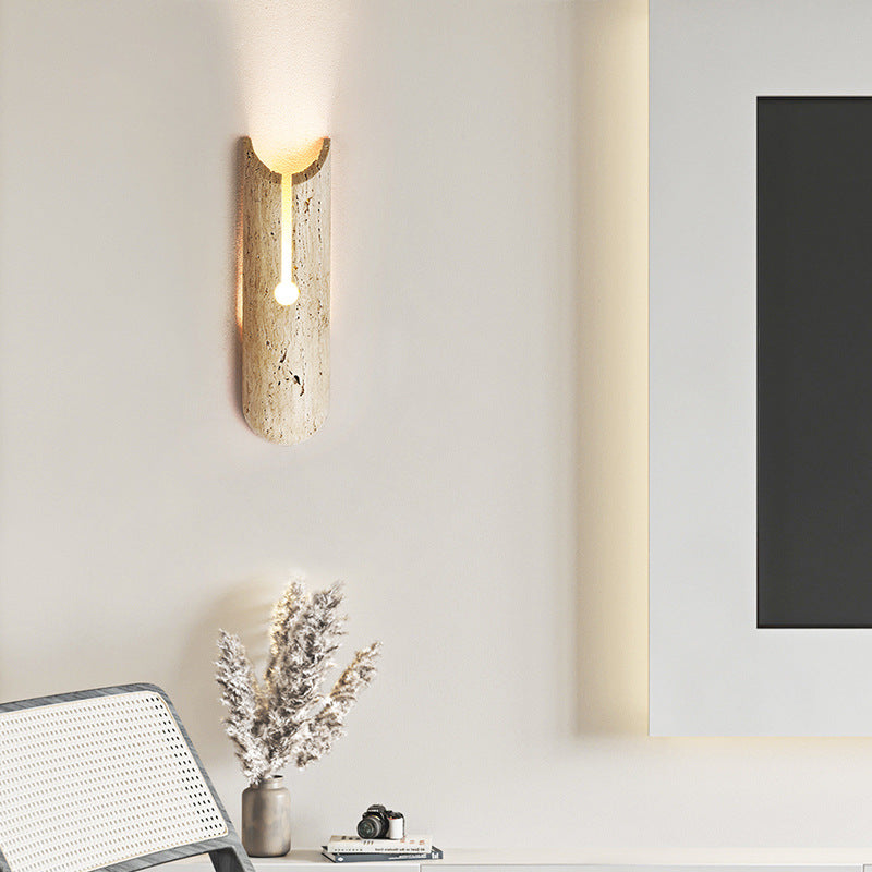 Traditional Japanese Travertine Elliptical Wall Light