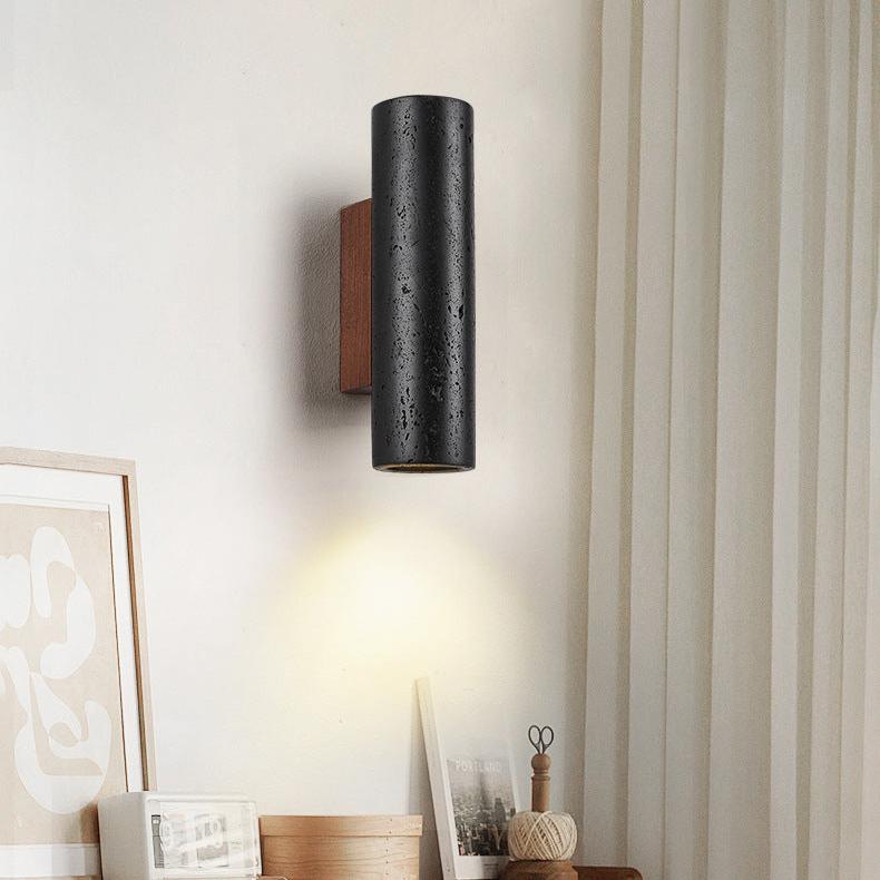 Minimalist Black Travertine Tube Wall Light