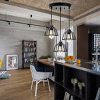 Retro Industrial Black Metal Trio Pendant Light