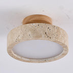 Round Yellow Travertine Ceiling Light Fixture
