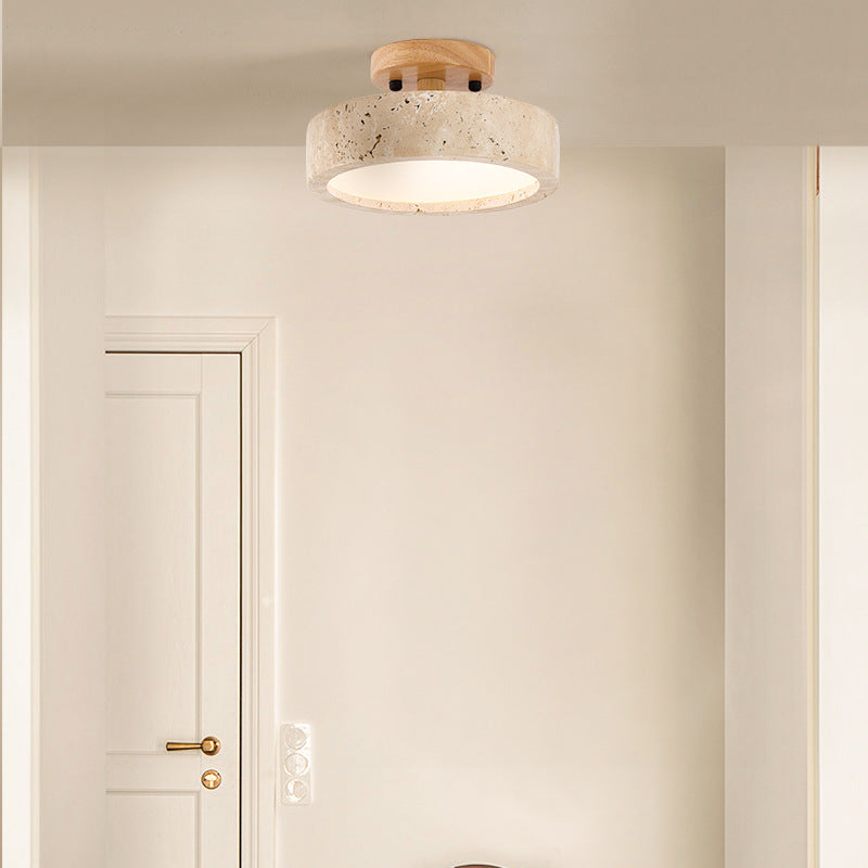 Round Yellow Travertine Ceiling Light Fixture