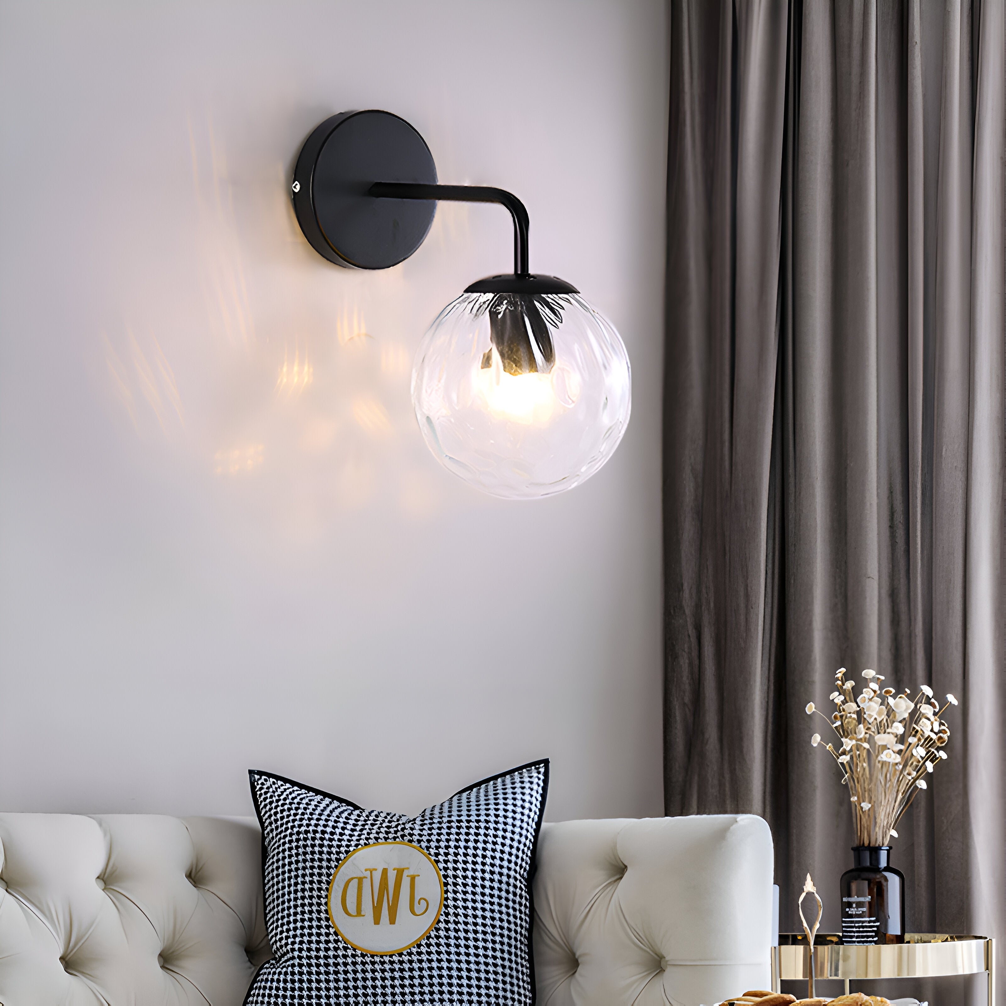 Modern Retro Rippled Glass Sphere Wall Light