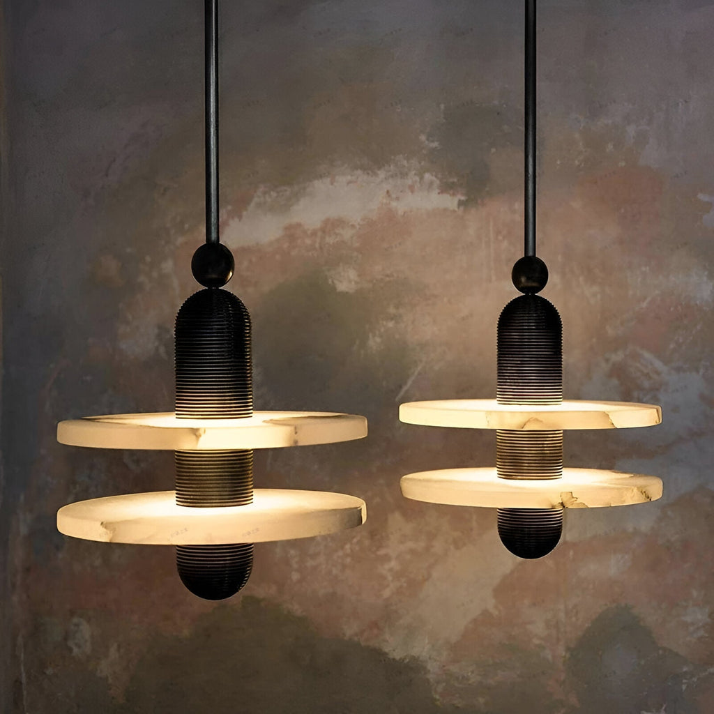 Modern Iron Alabaster Disc Minimalist Pendant Light