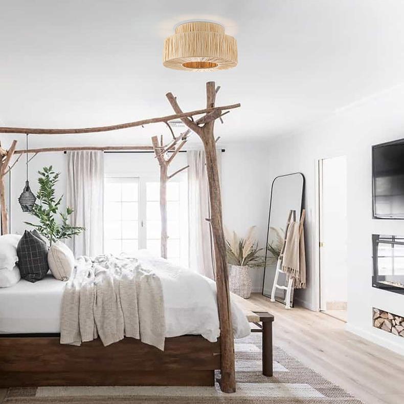 Modern Boho Rattan Double-Layer Plant Ceiling Light