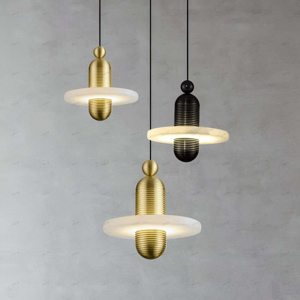 Modern Iron Alabaster Disc Minimalist Pendant Light