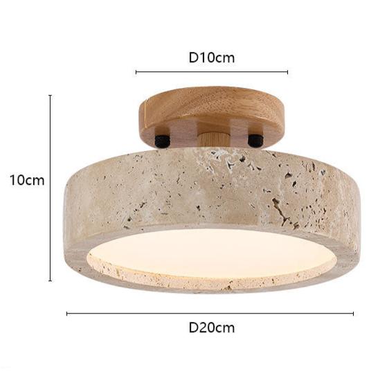 Round Yellow Travertine Ceiling Light Fixture