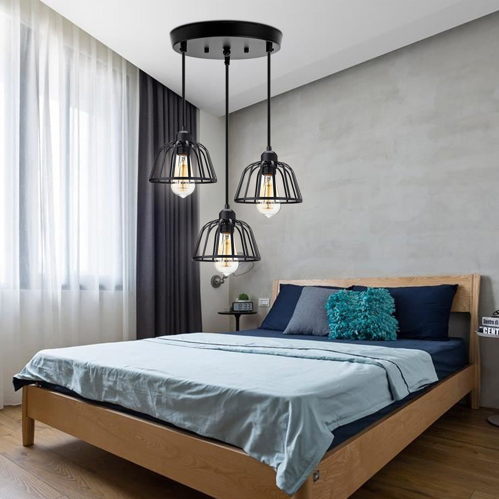 Retro Industrial Black Metal Trio Pendant Light