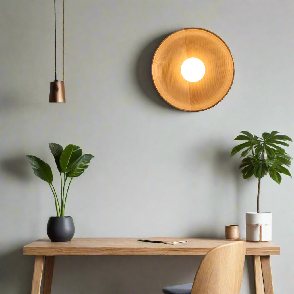Solid Wood Circle Japandi Wall Light