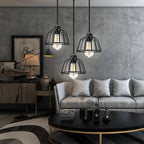 Retro Industrial Black Metal Trio Pendant Light