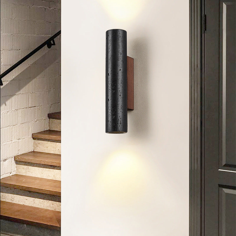 Minimalist Black Travertine Tube Wall Light