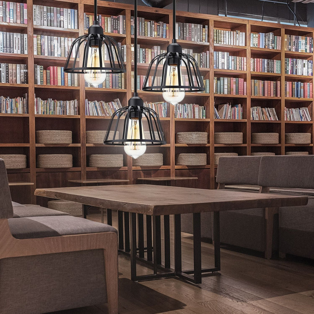 Retro Industrial Black Metal Trio Pendant Light
