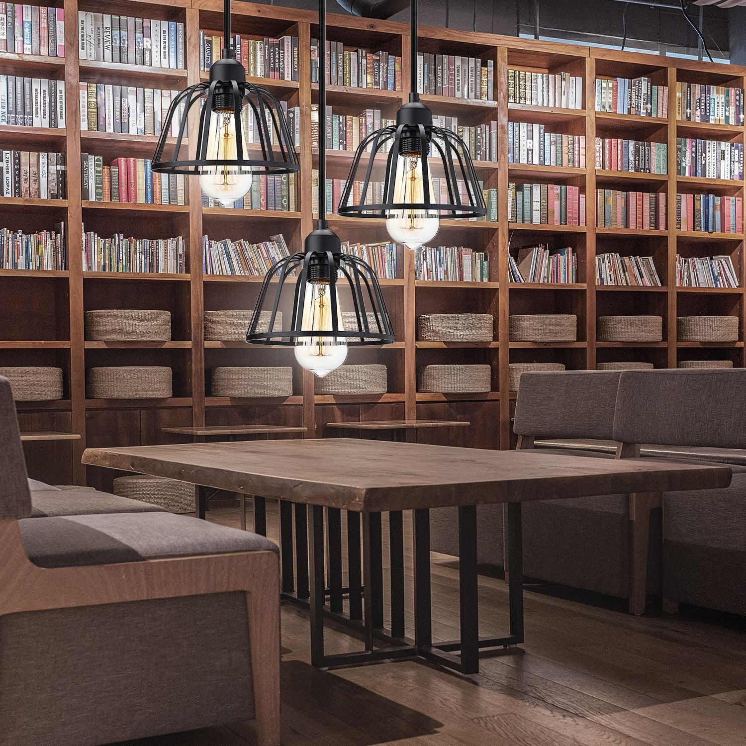 Retro Industrial Black Metal Trio Pendant Light
