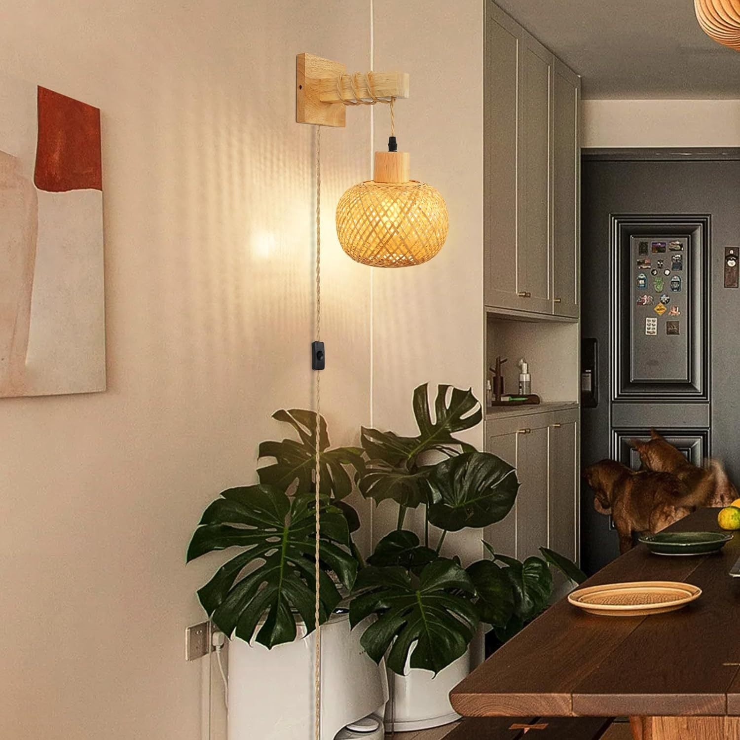 Retro LED Hand-Woven Bamboo Wall Light