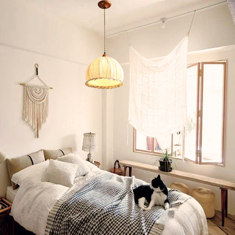 Tally Wood Japandi Linen Pendant Light