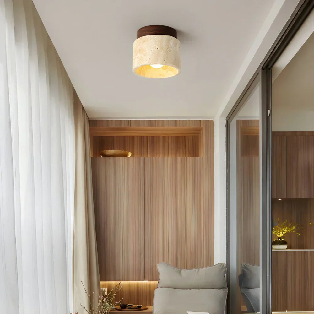 The Yellow Stone Japandi Travertine Ceiling Light
