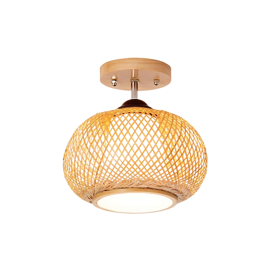 Muto boho bamboo ceiling light, globe shade on a wood canopy, product view