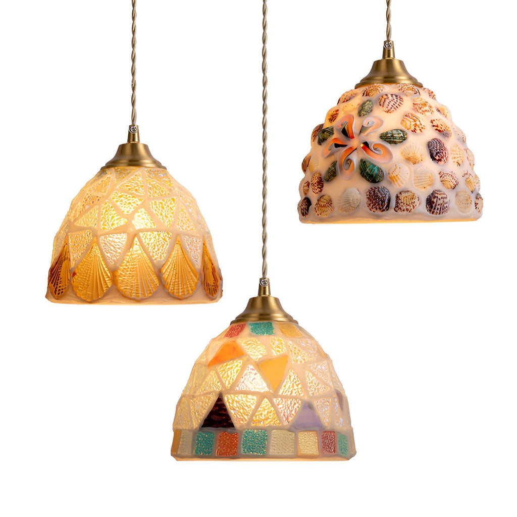 Retro Colorful Natural Shell Handcrafted Brass Pendant Light