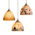 Retro Colorful Natural Shell Handcrafted Brass Pendant Light