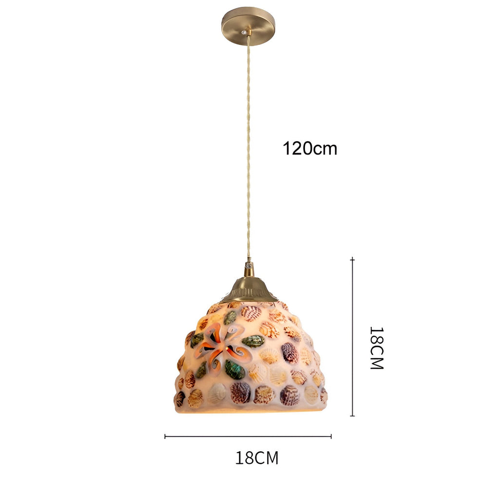 Retro Colorful Natural Shell Handcrafted Brass Pendant Light