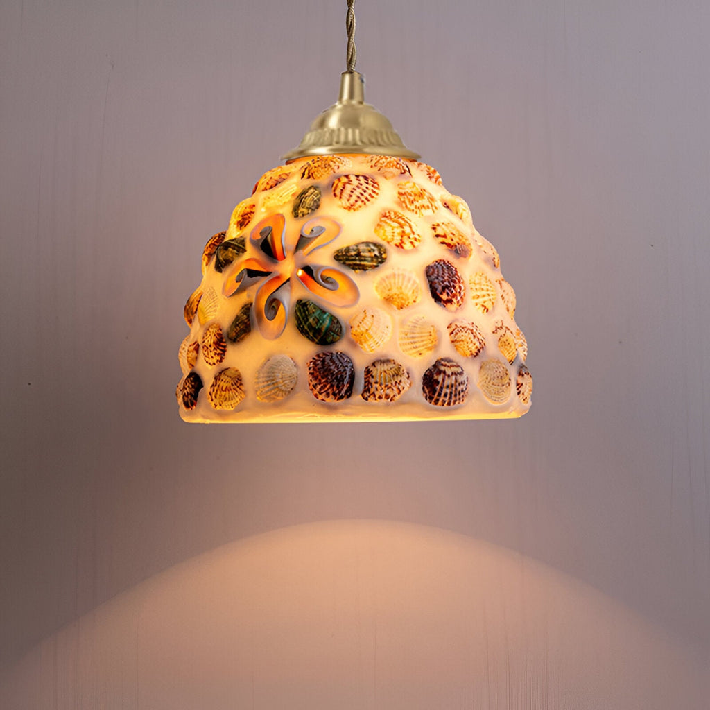 Retro Colorful Natural Shell Handcrafted Brass Pendant Light