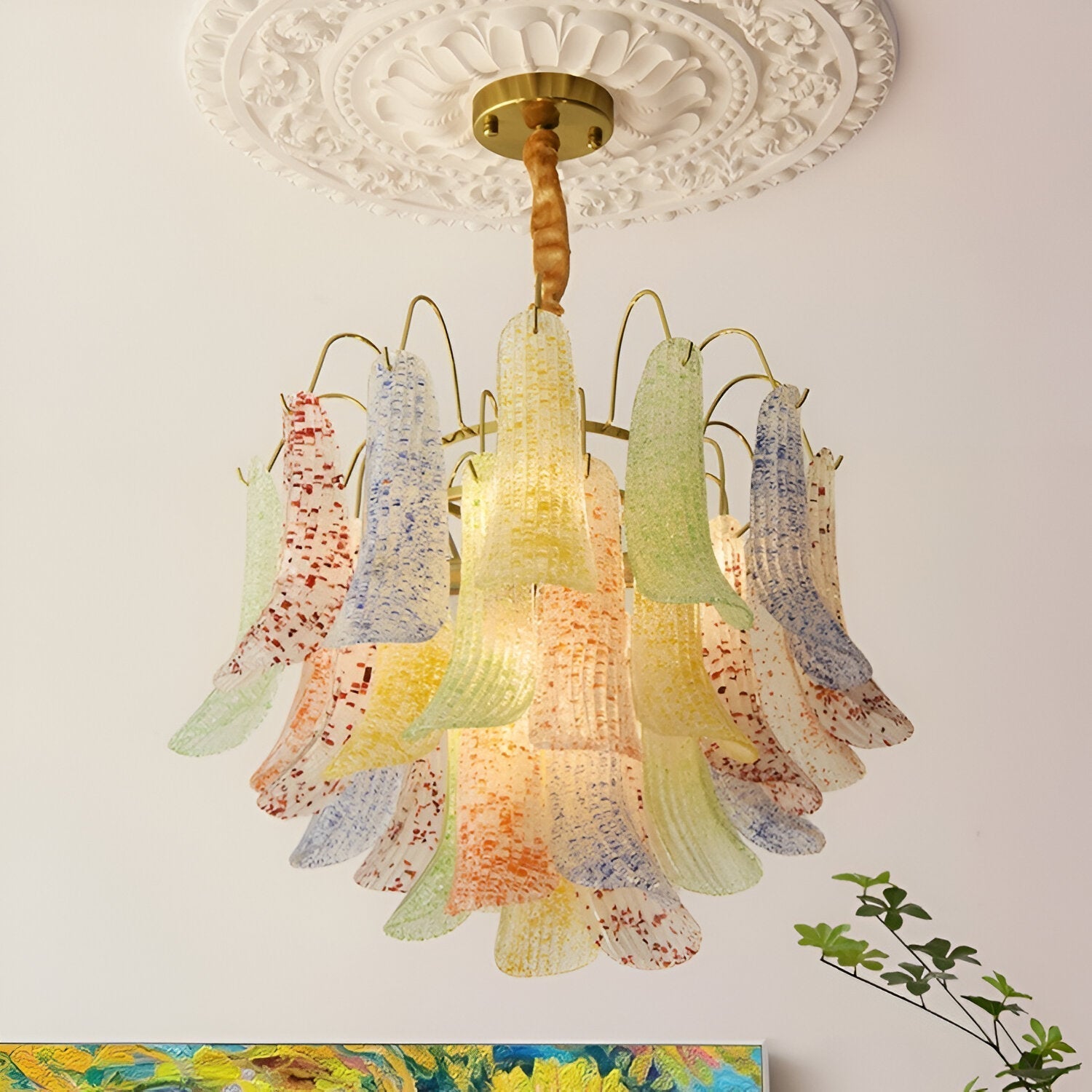 Retro Mazzega Murano Colorful Glass Chandelier