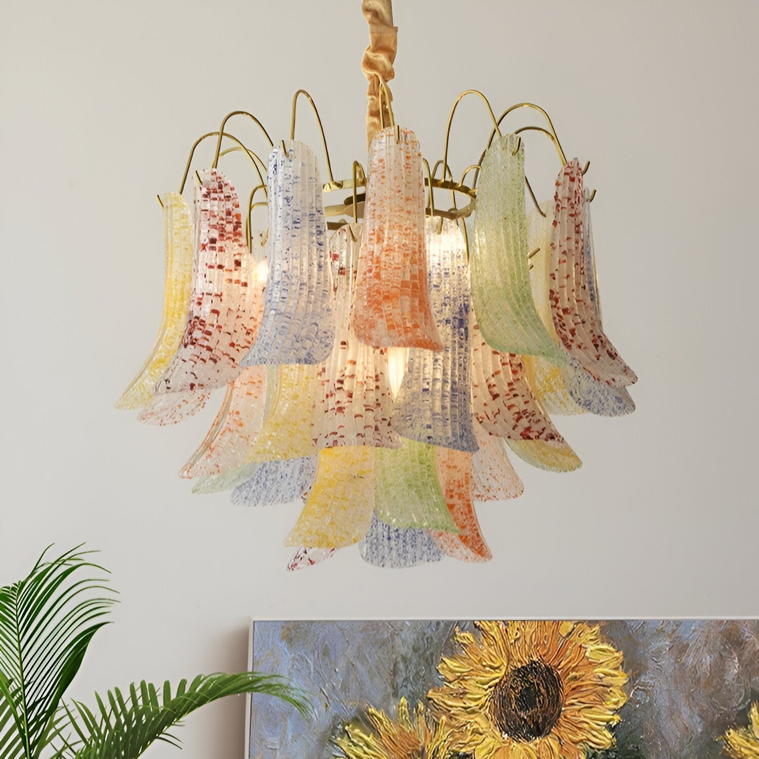 Retro Mazzega Murano Colorful Glass Chandelier